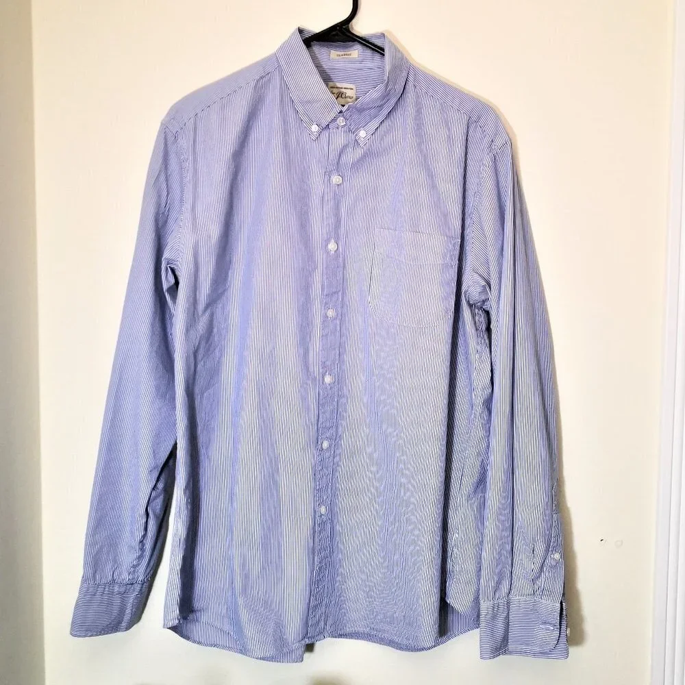 J. Crew Men's Blue Pin Striped Button Down Dress Shirt Size L